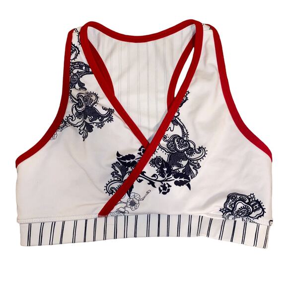 Lululemon Sports Bra V-neck Surplice Racerback Athletic, White/Black/Red Floral - Picture 1 of 3